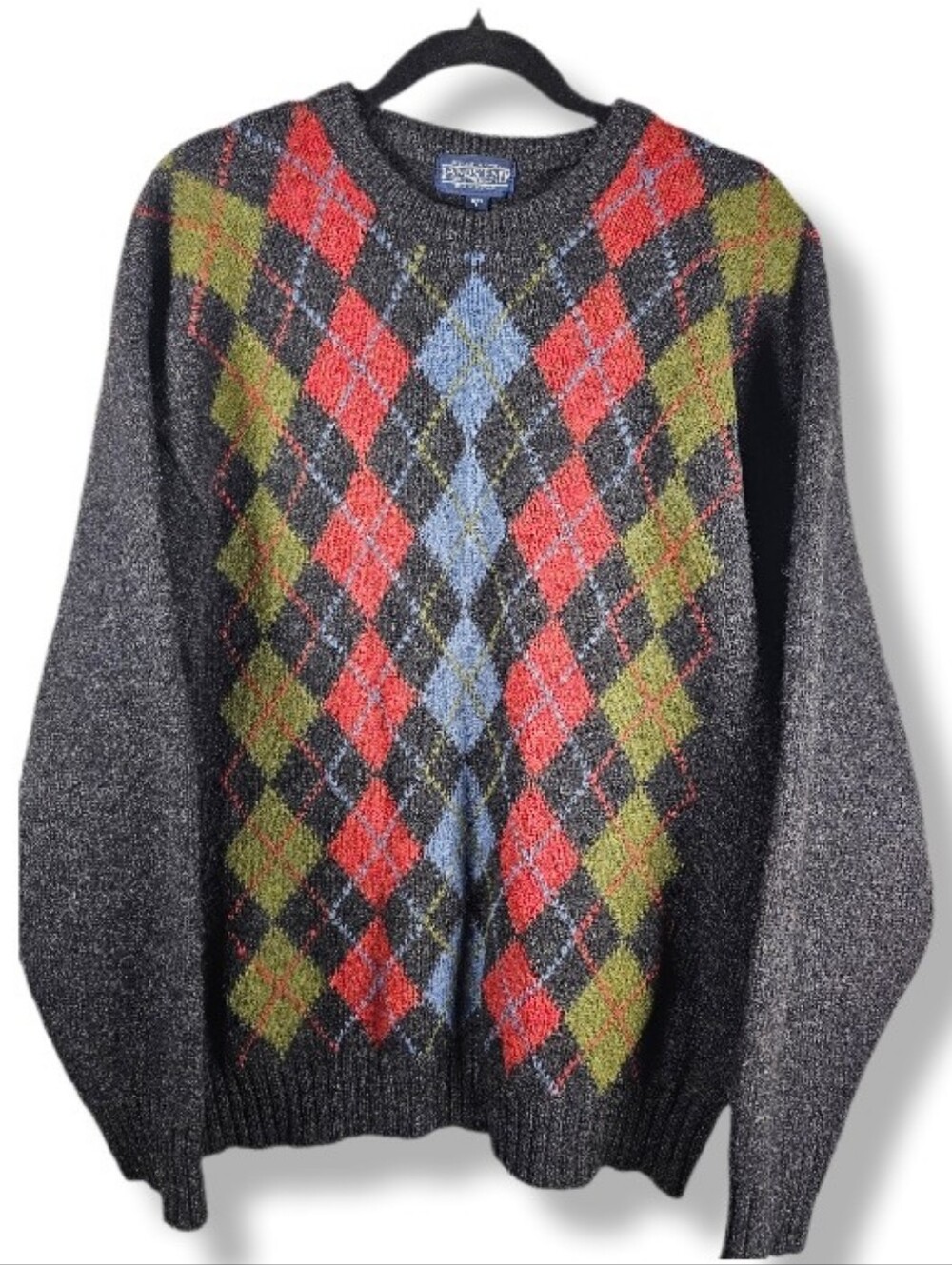 Vintage 90s Lands End 100% Shetland Wool Argyle Sweater Mens L Made in Scotland